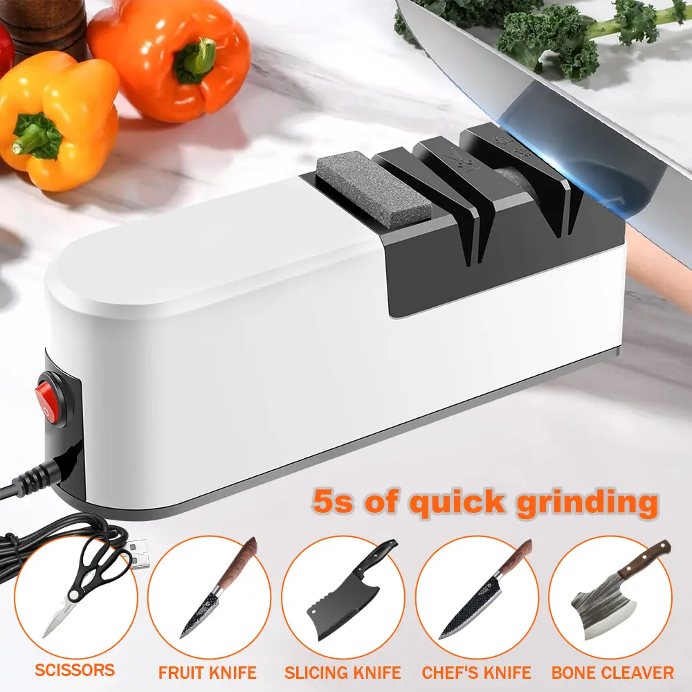 【DealsForYou】 Electric Kitchen Knife Sharpener, 4-Slot USB-Powered 3-Speed Tool for Knives & Scissors, Plastic Body, Non-Slip Base, Compact Easy-Clean Design for Home/Restaurant Use