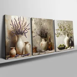 Vase Pattern Unframed Painting, 3 Counts/set Modern Country Style Floral Vase Pattern Canvas Wall Art, Wooden Wall Art, Wall Decor for Home Living Room Bedroom, Ornaments