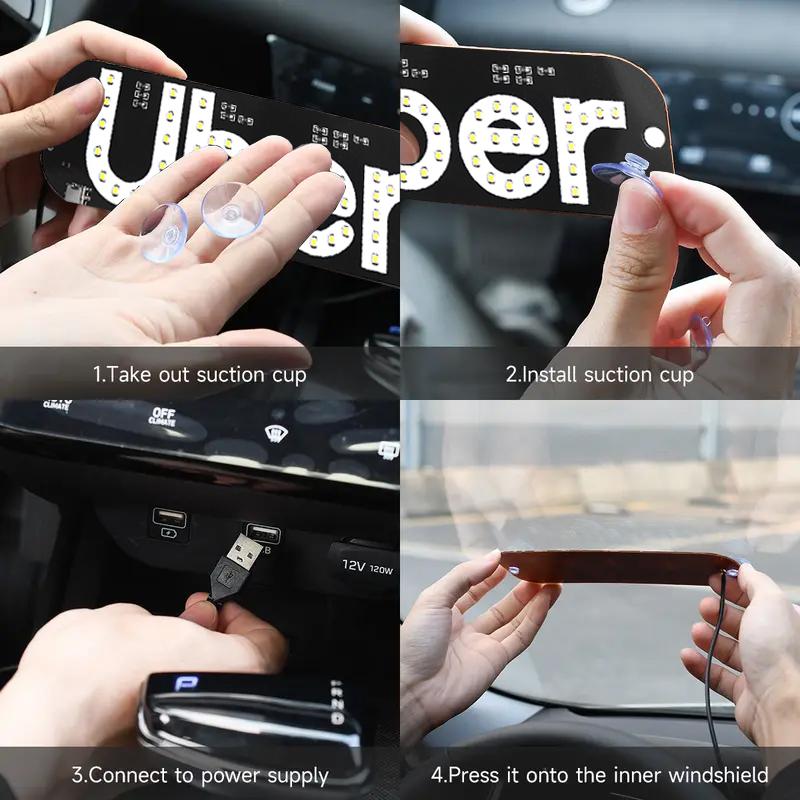 LED Taxi Windshield Light Sign USB-C Powered Rideshare Display with Suction Cups for All Vehicles Holiday Gift