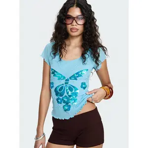 Reannah Sequin Short Sleeve Top Blue