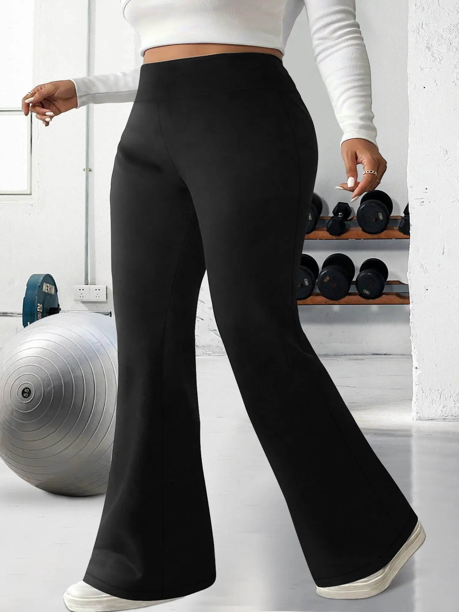 Plus Size High-Waist Solid Color High-Stretch Flare Pants Women's Flare Leggings Crossover High Waisted Bootcut Yoga Pants-Tummy Control Bell Bottom Leggings