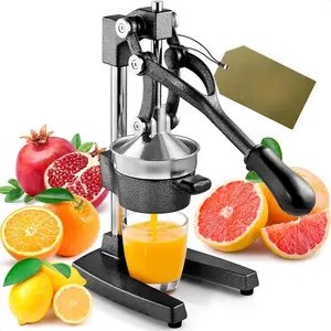 Premium Cast Iron Juicer| Extra-Large, Heavy Duty, Commercial Grade, Stainless Steel Manual Hand Press Citrus Squeezer For Fresh Orange Juice, Pomegranate, Lemon, and Much More (Black)