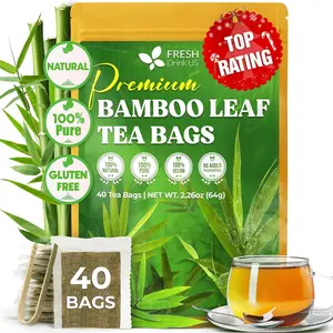 【FreshDrinkUS】 Premium Bamboo Leaf Tea Bags | 40 Count | Naturally Light & Refreshing Caffeine-Free Herbal Tea – From 100% Natural Bamboo Leaves. Sugar-Free. Vegan