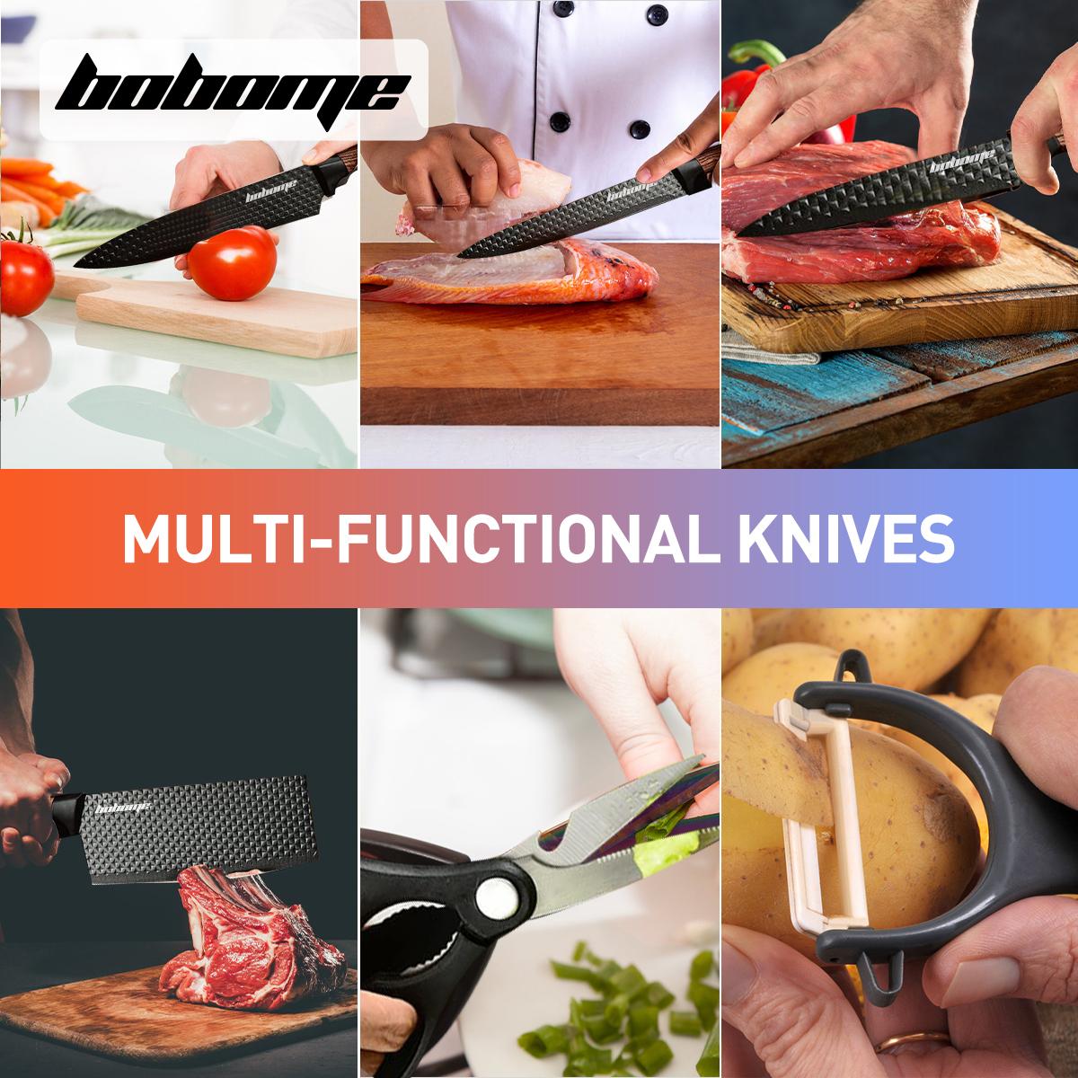 6 Piece Kitchen Knife Set - Stainless Steel Ultra Sharp Chef Knife Set, Anti-Rust Non-stick, Ergonomic Wood Handle - Aesthetic Kitchen Knives,Knife Block Wooden for Kitchen, Perfect Christmas,Thanksgiving Gift