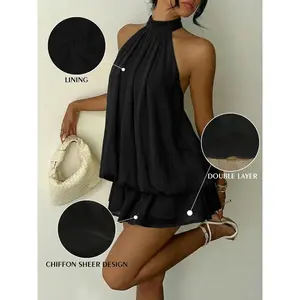 SunnyFit Women’s Summer Fashion Party Halter Neck Tie Mini Dress, 2026 Slim Fit Casual Elegant Short Sleeveless Dress, Breathable Lightweight Summer Vibes, Suitable for Home, Outdoor, Urban Style Elegant Dress