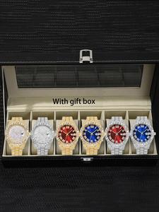 men's business fashion round dial analog quartz watches, fashion rhinestones decor watch set for party, daily decor, trendy all-match & exquisite watch set for birthday gift, without box