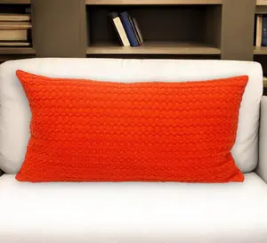 HomeRoots 529259 14 x 26 in. Orange Cotton Lumbar Throw Pillow with Texture