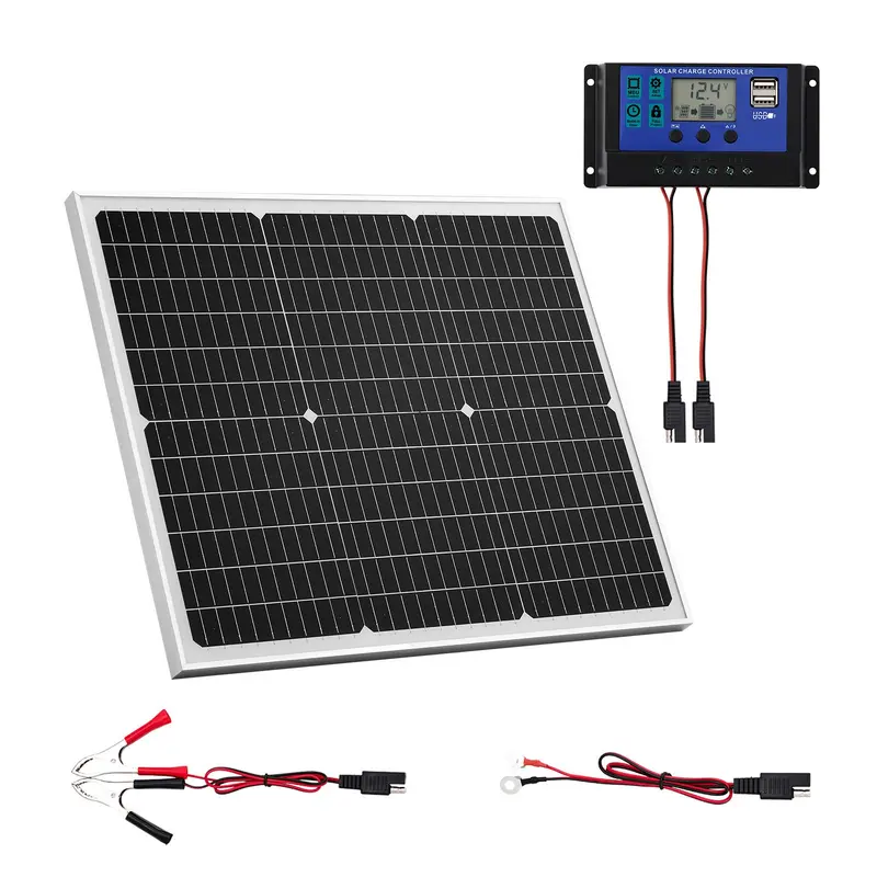 【Summerfinds】VEVOR 50W 12V Solar Battery Charger Maintainer with 50w Output, Mono Solar Panel Trickle Charger, Upgraded MPPT Controller, IP65 Waterproof for Car, Boat (Bracket Not Included)