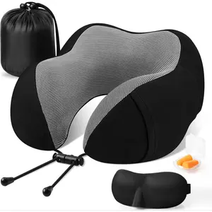 Travel Pillow Premium Memory Foam, Comfortable & Supportive Neck Pillow for Sleeping, Suitable for Travel Airplane Car Office and Home（Black）