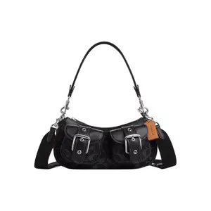 COACH Ashton Baguette 25 Top-Zip Denim and Leather Crossbody Bag for Women