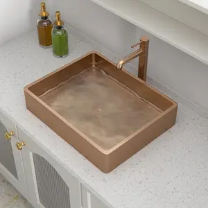 Logmey 19" Shallow Bathroom Vessel Sink 19x15 Rose Gold 16 Gauge Stainless Steel Handmade Above Counter Bathroom Sinks Rectangle Vessel Sink with Pop-up Drain Set, Memorial day