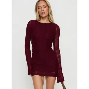 Delandra Long Sleeve Textured Playsuit Red