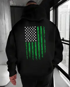 Hoodie Green Shamrock American Flag – St. Patrick’s Day Style, Irish Pride Hoodie, Patriotic Green Line, Casual Streetwear Gift