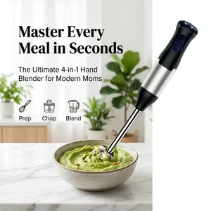 4-in-1 Hand Immersion Blender, 1000W High Speed Electric Stick Blender with 700ml Beaker, Food Chopper & Egg Whisk, Professional Handheld Mixer for Smoothies, Soups, Sauces & Baby Food, 110V 700W