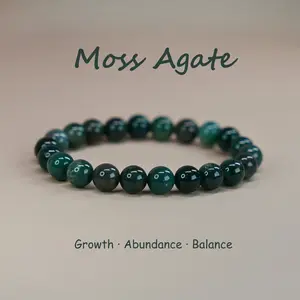 Moss Agate Natural Crystal Bead Bracelet，Fashionable And Elegant, Unisex, Suitable For Various Occasions, Crystal Bracelet Jewelry Harmony With Nature