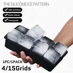 4/6/8/15 Grids Big Ice Tray Mold Giant Jumbo Large Food Grade Silicone Ice Cube Square Tray Mold DIY Ice Maker Ice Cube Tray Kitchenware