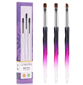 Nail Art Clean Up Brushes,3PCS Nail Brush For Cleaning Polish Mistakes on the Cuticles,Flat/Oval/Fine Angled Gel Nail Brushes For Nail Art Design Painting and DIY Tools (BLACK PURPLE)
