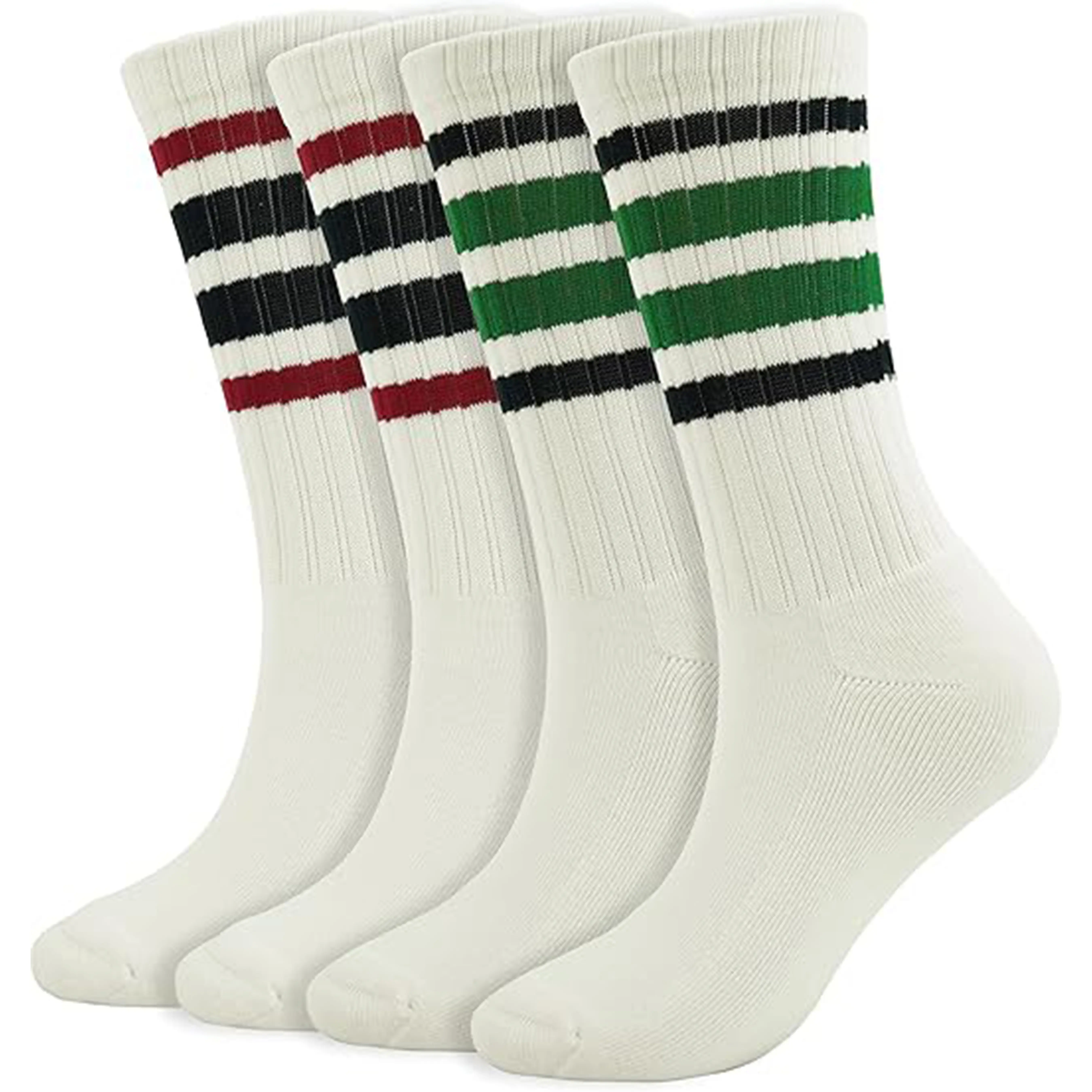 2 PK Cream Ribbed 3 Stripe Socks | Red+Green Combo