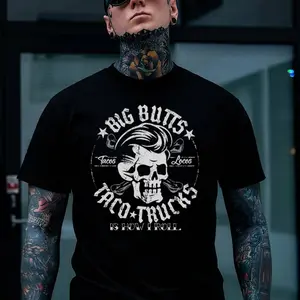 BIG BUTTS & TACO TRUCKS Funny Skull Print Men's T-Shirt, Top Menswear Cotton Tee Shirt, Unisex Fashion, Soft Fabric, ShortSleeve, Regular Fit, Casual Streetwear