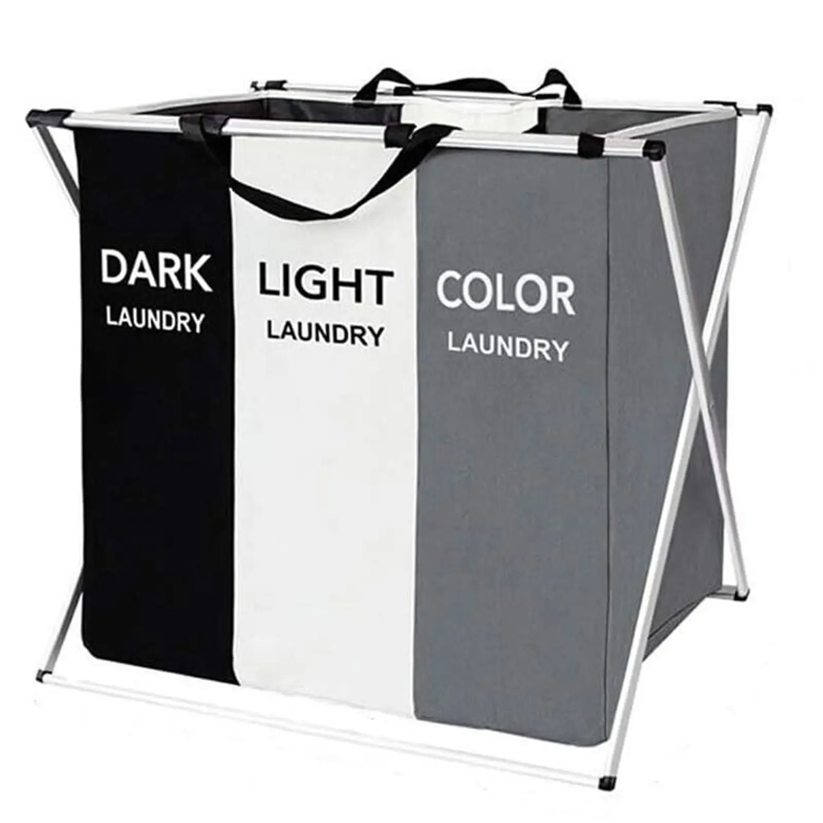 3-Section Laundry Basket Organizer Foldable Hamper with Dividers150L Large Capacity, Waterproof 600D Oxford Fabric, Freestanding Lightweight Clothes Sorter Bedroom, Dorm, Bathroom