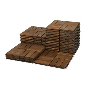 Acacia  Flooring Interlocking Deck Tiles for Patio Decor 27 count 12 Slats VR Dark Yellow -  Indoor & Outdoor Decor - Balcony Garden Decking Tile (12.2 * 12.2 * 0.7 inches)