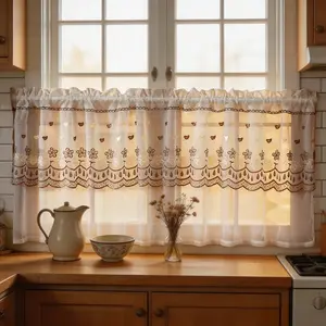 Vintage Embroidered Transparent Curtain, Rod Pocket Hanging, Ideal for Garden, Restaurant, Kitchen, Balcony, Closet, Coffee Shop, Home Window Decor