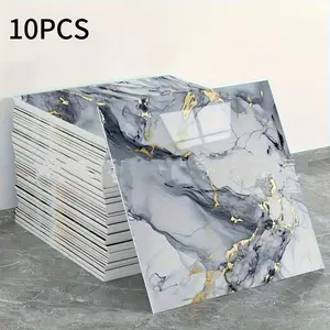 10pcs Luxury Marble Pattern Self-Adhesive Wallpaper, Waterproof Moisture-Resistant, Easy Install, No Residue, Kitchen Bathroom Decor