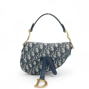 Pre-owned Dior Leather tote bags Small Saddle Bag Obique Black (0420m0)