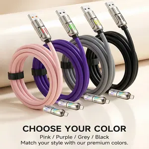[Buy 1 Get 1 Free] 4-in-1 Multi Charging Cable 6.6ft, 65W Fast Charging & Data Sync Cord with USB A Type C Lightning Port, LED Breathing Light Universal Charger Cable for iPhone 16/15 iPad Pro All Smart Devices