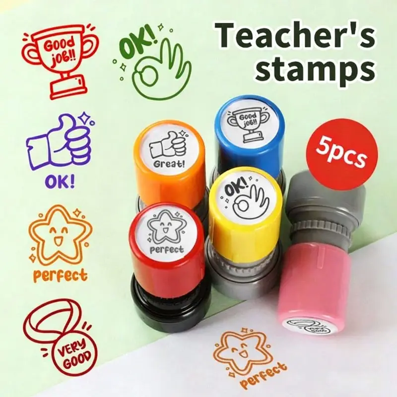 Teacher Grading Stamps Set, Multiple Colors Available, Clear Imprint, Visual Feedback, Educational Supplies, Parent Homework Check Tool