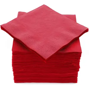 100 Pack Red Beverage Napkins, Big Party Pack, 2 Ply, Ideal for Wedding, Party, Birthday, Dinner, Lunch, . (5" x 5") by