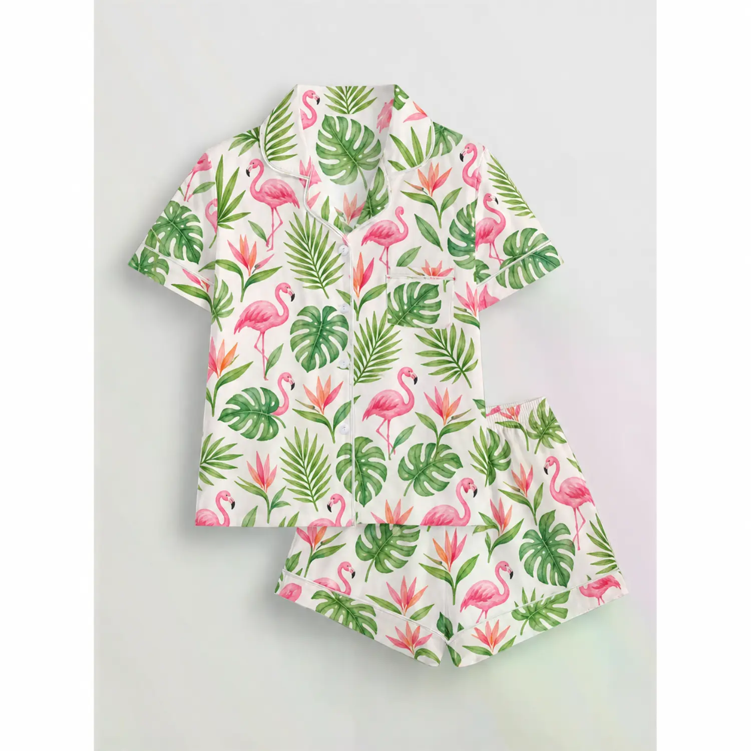 Tropical Flamingo Summer Sleepwear Set - Short Sleeve Pajamas for Cozy Nights