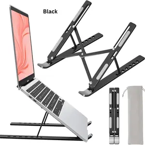 Airflow Metal Laptop Stand, Adjustable Foldable Desk Holder with 7 Angles (15°-45°), Strong & Stable, Portable, Wide Compatibility, Supports 10-15.6 in Laptops & Tablets for Home/Office Use