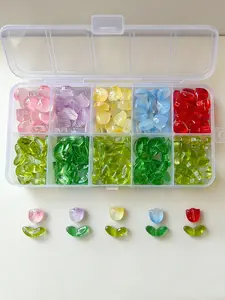 100-Piece Glass Tulip Beads & Leaves DIY Craft Kit, Diy Mix Beads | For Bracelet, Necklace, Earring, Bag Charm & Car Hanger Making | Perfect Gift for Crafters