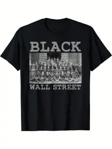 Men's Casual Short-Sleeve Fashion Graphic T-Shirt with Black Wall Street, African American Business, Black History Prints