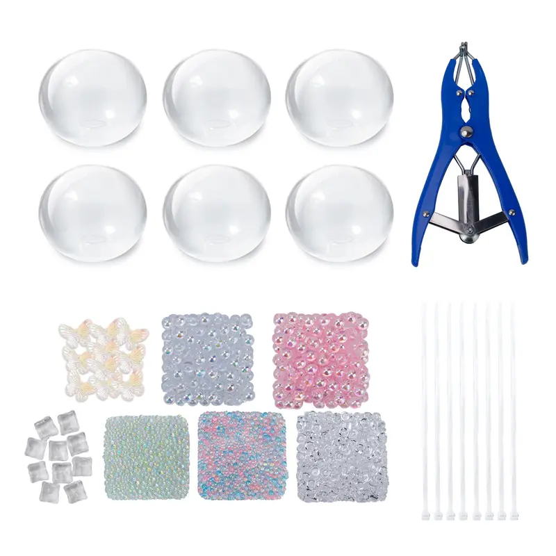 DIY Handmade Stress Relief Ball Kit, Shiny Series, Stress Relief Set, Includes 6 Accessories, 6 Transparent Balls, Expander, 8 Straps, Glue