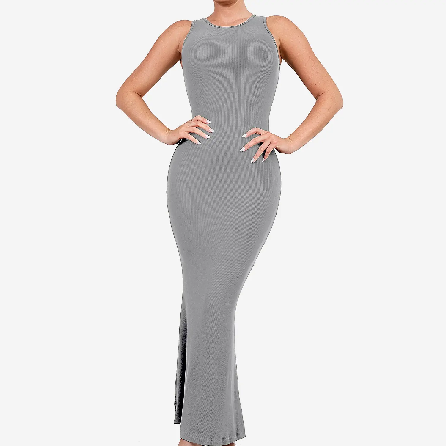 Popilush Shapewear Modal Sleeveless Crew Neck Maxi Dress Ribbed