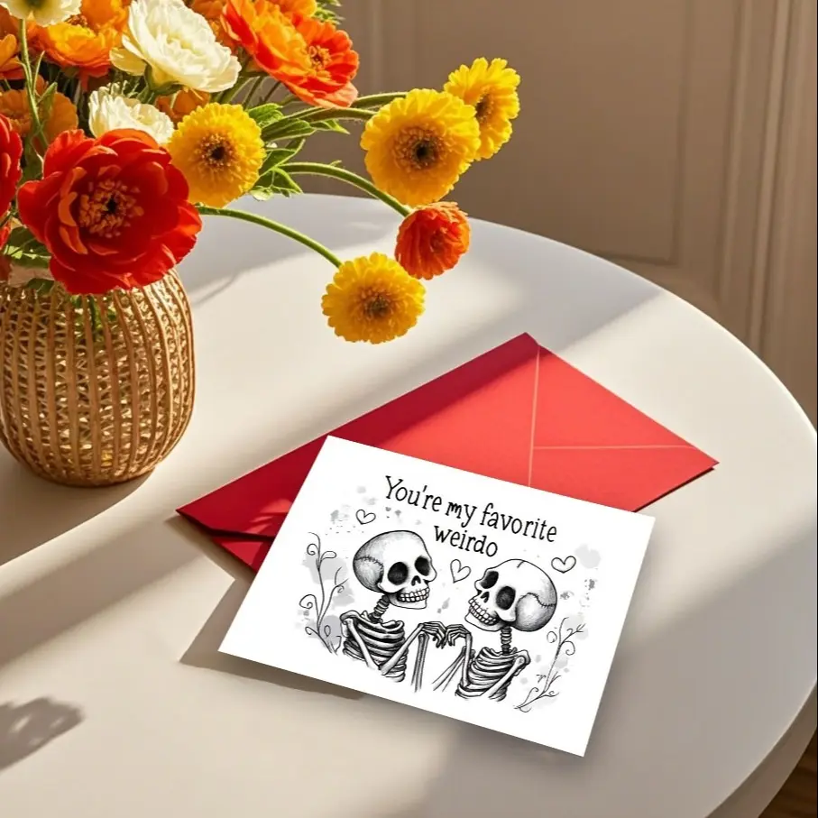 1PC Goth Themed Valentine Card, Perfect for Anniversaries & Miss Messages, Unique Stationery Gift for Significant Others