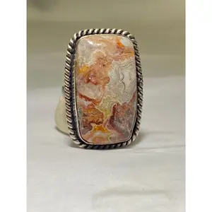 Agate ring size 6 Sterling Silver Rope Design size 6