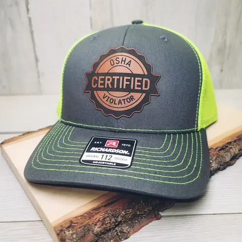 OSHA Certified Safety Baseball Cap for Men, Unisex Vintage Cotton Adjustable Snapback - Flatbill Brown/White, Flexfit Black L/XL, Leather Patch Texture, Job Site-Casual Wear Fashion Accessory