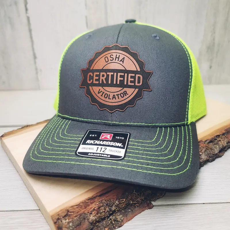 OSHA Certified Safety Baseball Cap for Men, Unisex Vintage Cotton Adjustable Snapback - Flatbill Brown/White, Flexfit Black L/XL, Leather Patch Texture, Job Site-Casual Wear Fashion Accessory