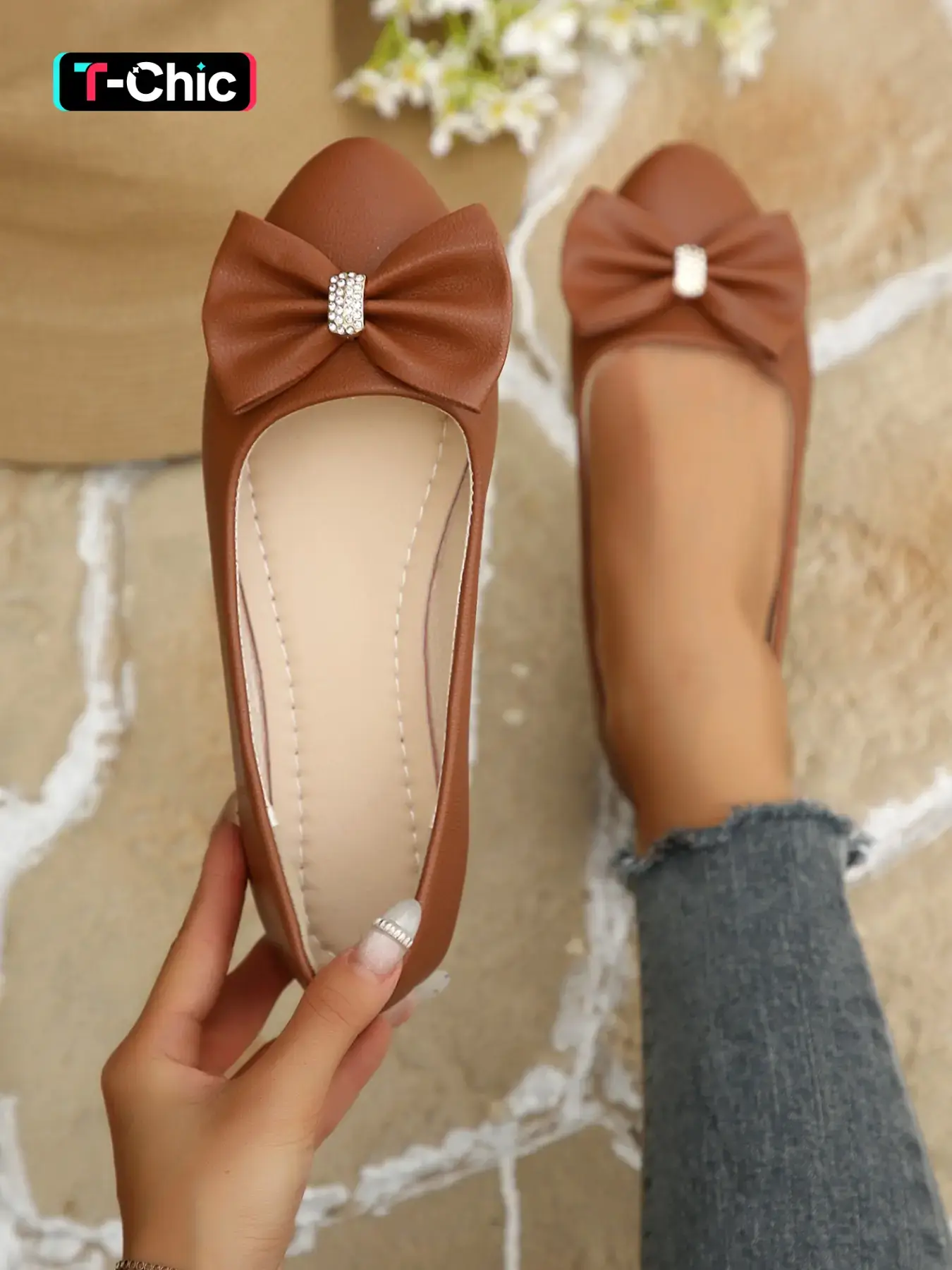 Vortread Women's Elegant Pointed Toe Ballet Flats | Comfortable Slip-On Dress Shoes with Rhinestone Bowknot | Chic Office Work & Party Wedding Flats | Casual Lightweight Non-Slip Loafers Footwear Ballerina Flats Shoes