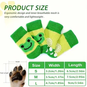 4 Pairs of Non-Slip Dog Socks - Prevent Licking of Paws | Durable Polyester Paw Protection, Comfortable Pet Shoes, Anti-Slip Shoes for Dogs and Cats, Suitable for Indoor/Outdoor Use for Dogs and Cats, All-Season Indoor Use, Dog Paw Protectors, Breathable