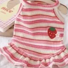 1pc Summer thin cute pet camisole vest, new embroidered strawberry camisole teddy bear cat camisole dress Clothing