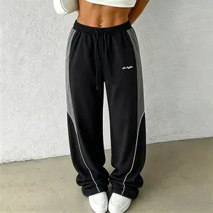 Women's 1-Pack Polyester Baggy Sweatpants - Spring/Summer Loose Track Pants with Side Stripes, Color-Block Design, Drawstring, Casual Street Style Long Sweatpants for Women