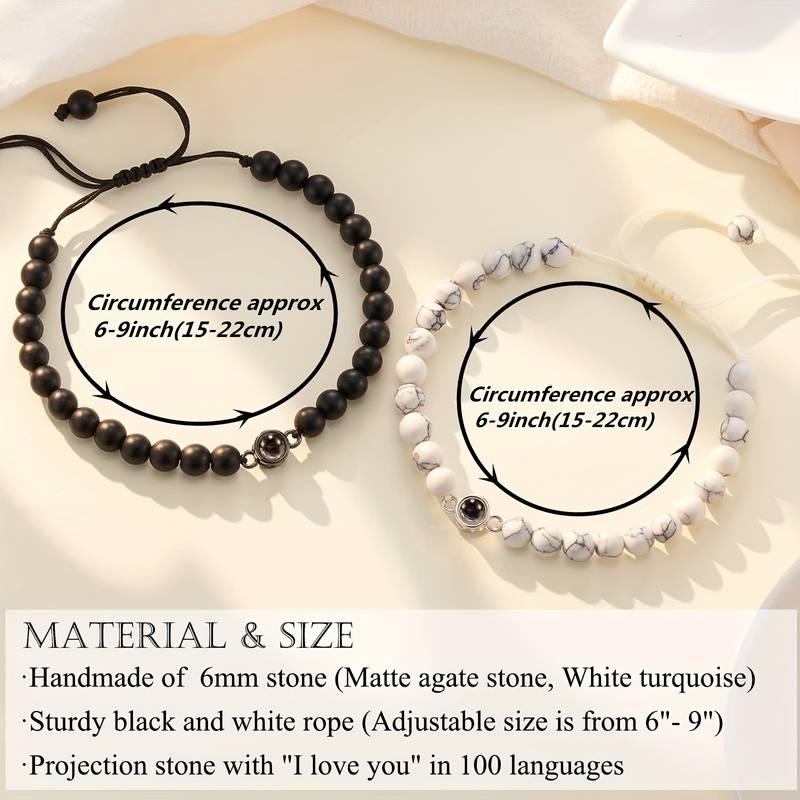 I Love You 100 Languages Bracelets Couples Gifts To My Men, Boyfriend, Girlfriend, Husband, My Love, Soulmate, Fiance - Anniversary Valentines Day Birthday Christmas  for Him and Her