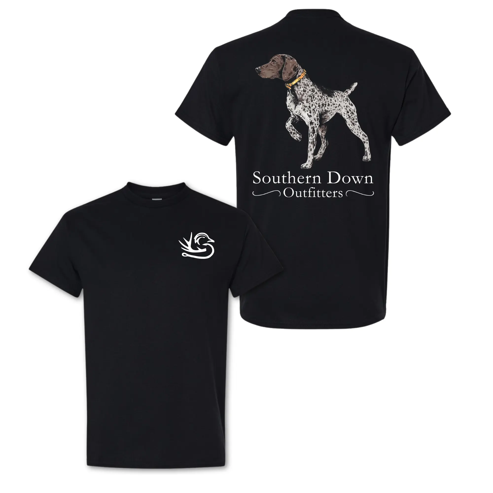 Unisex Crew Neck Short Sleeve T-Shirt, German Shorthaired Pointer Hunting Dog Duck Southern Down Outfitters Double Sided Graphic Cotton Tee