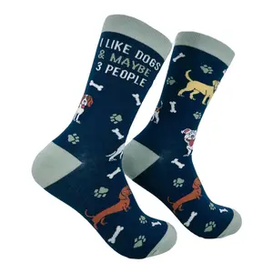 Women's I Like Dogs and Maybe 3 People Socks Funny Sarcastic Graphic Novelty Footwear for Ladies Funny Graphic Socks Comfortable Fitted Spandex Cotton