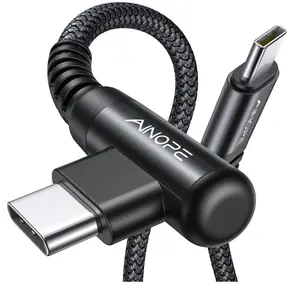 AINOPE USB C Cable 60W 2-Pack 6.6ft Nylon Braided USB C to USB C Cable Type C Charger Fast Charging Right Angle USBC Cable Charger Cord for iPhone 16 Pro Max 15 Plus Samsung S24 S23 iPad Pro Black