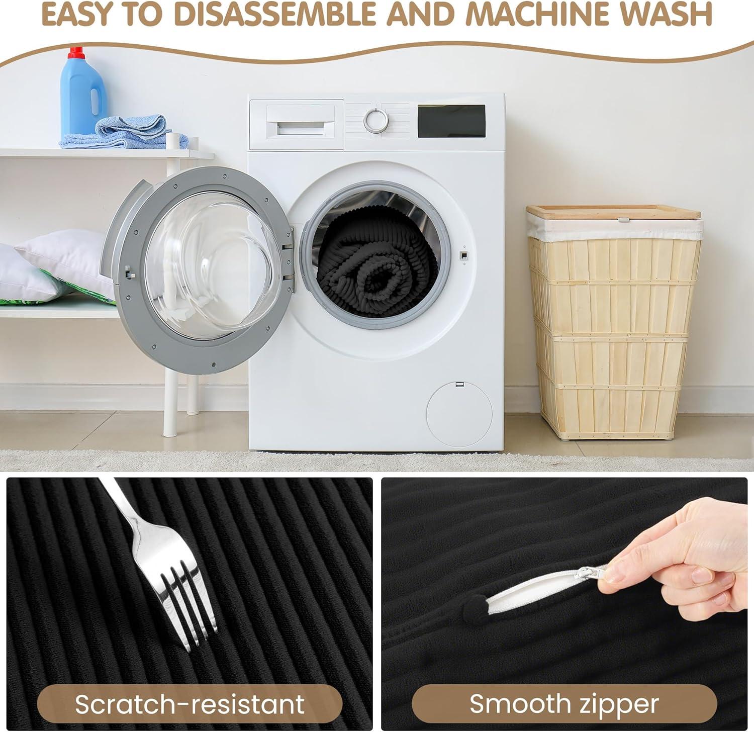 Winzoo 5-in-1 Convertible Sofa Bed,Boneless Couch Tri Folding Floor Mattress with Removable L-Shaped Armrests & Handle,Corduroy Futon Couch Sleeper with Pull Out Bed for Living Room Bedroom Apartment